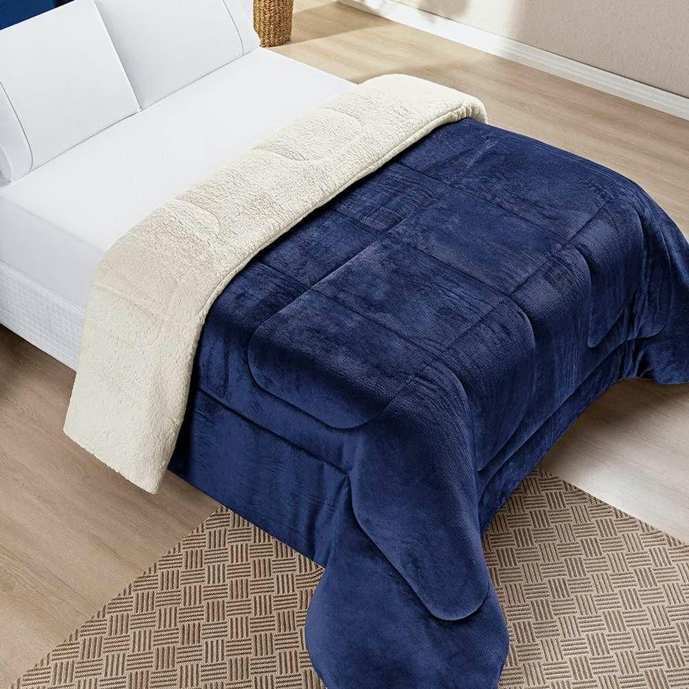 Edredom Queen Coberdrom Dupla Face Sherpa Mantinha Everest Cor Tempestade