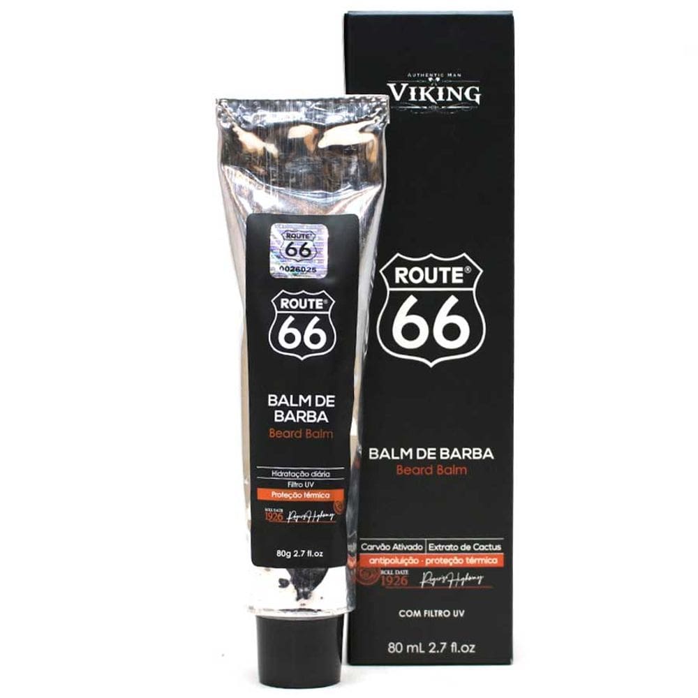 Balm de Barba Route 66 com Proteção Térmica e Carvão Ativado 80mL Viking