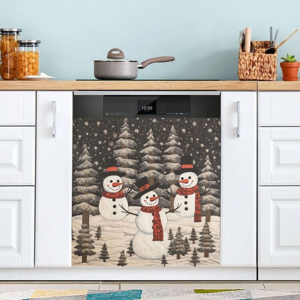 Tampa magnética para lava-louças ALAZA Retro Snowman Pine Tree