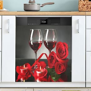 Tampa magnética para máquina de lavar louça Exnundod Red Wine Rose 58,42x66,04cm