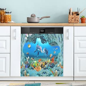 Capa magnética para lava-louças QUGRL 3D Undersea Dolphins 58,42x66,04cm