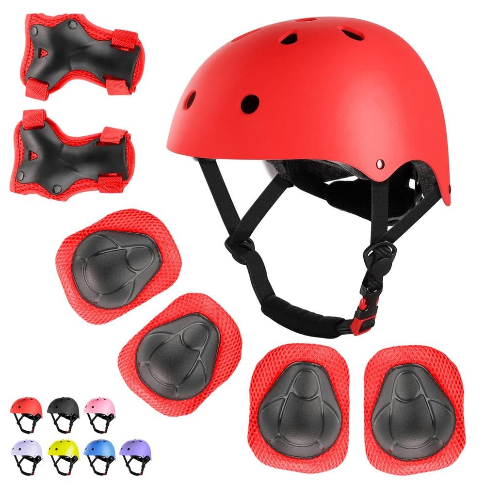 Conjunto de equipamentos de proteção WayEee Kids Helmet Skateboard Red 3-10