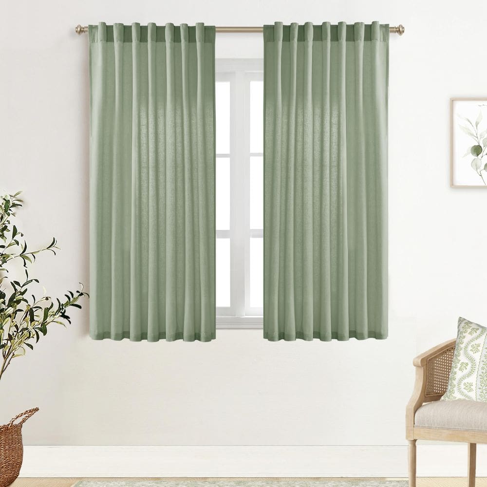 Cortinas XTMYI, verde sálvia, linho, algodão transparente, 115 cm de comprimento, 2 painéis