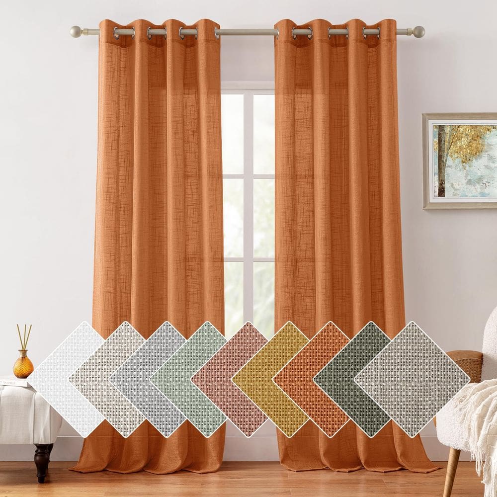 Cortinas HOMEIDEAS Burnt Orange Linen Sheer 275 cm 2 painéis