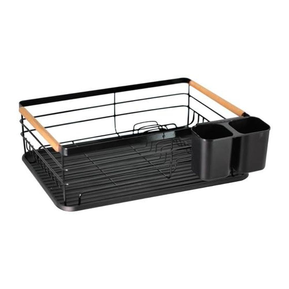 Escorredor de Louças Pratos Metal Com Madeira 43x32cm Com Cesto Tuut