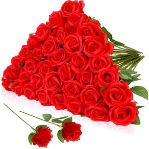 Buquê de flores artificiais Hoemwarm Silk Rose 36 unidades vermelhas