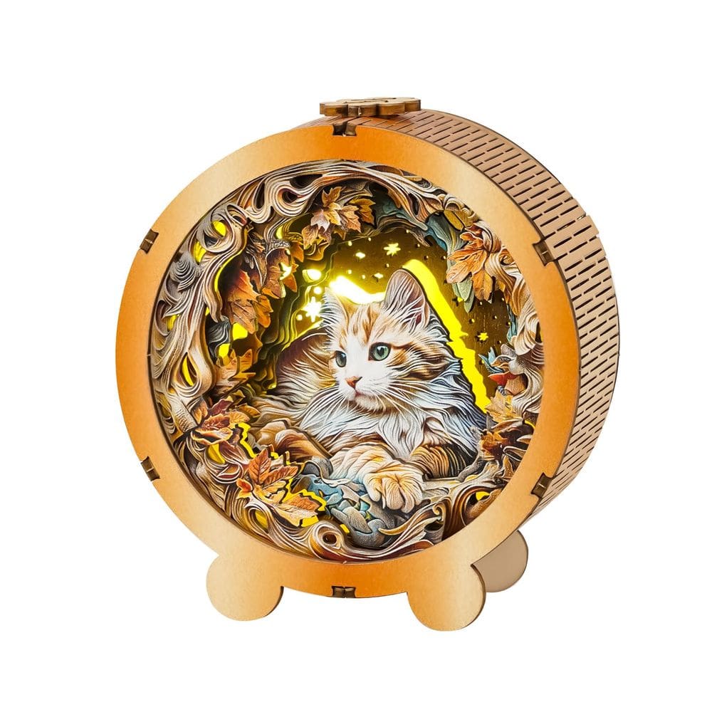 Quebra-cabeças de madeira 3D Nightlight WOODBESTS Cute Cat para adultos