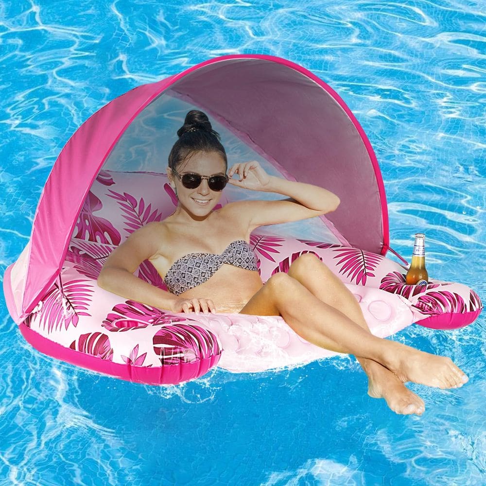 Bóia de piscina COOLCOOLDEE com dossel e porta-copos para adultos