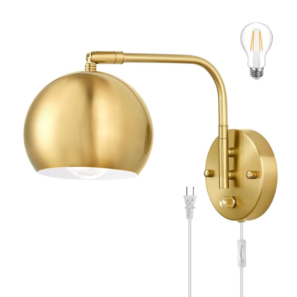 Arandela de parede VATONI Swing Arm regulável em latão escovado com cordão