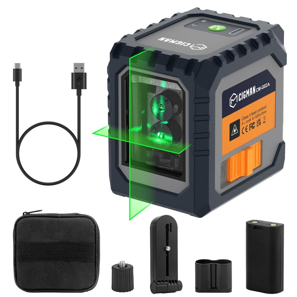 Nível de laser CIGMAN G02A verde autonivelante com alcance de 100 pés