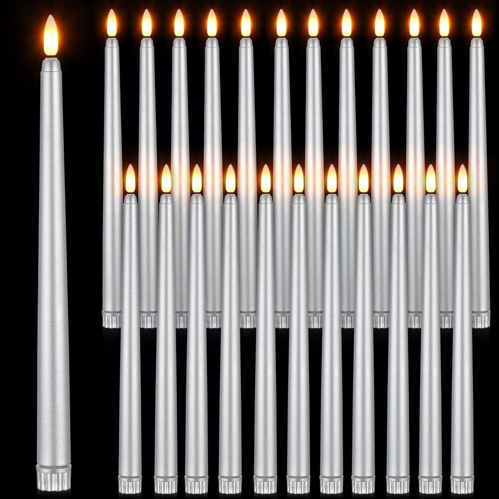 Velas cônicas sem chama Macarrie, 24 pacotes, LED, prata, 28 cm