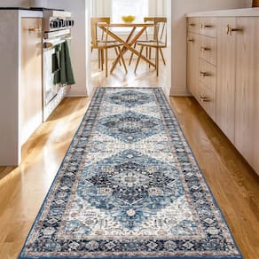 Tapete Runner Domitapis Vintage Boho Azul/Azul Marinho 80x180cm