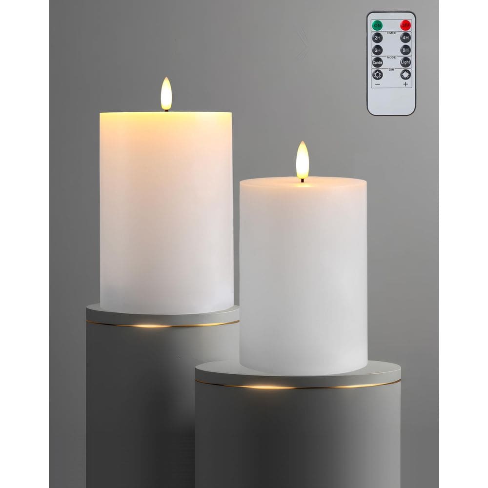 Velas LED Gmnee 4x8 Flickering Flameless White Pillar, pacote com 2