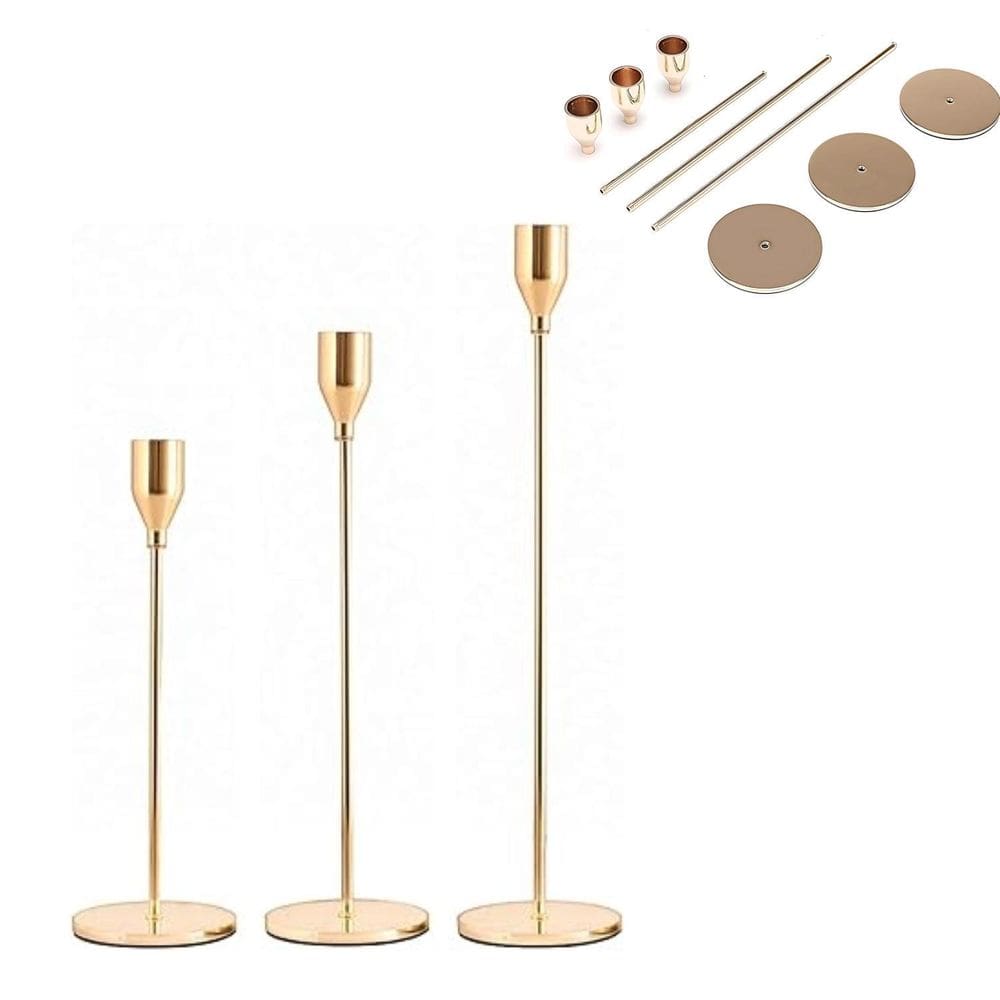Suportes Decorativos Para Velas Em Ferro Dourado 3 Pçs