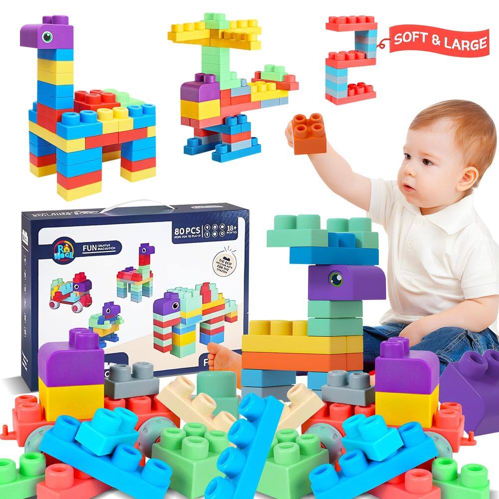 Blocos de construção ROHSCE Baby Soft 80 unidades de 6 meses ou mais com caixa de presente