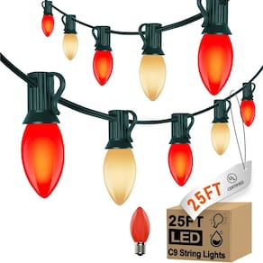 Luzes de Natal Konictom 25FT LED vermelho branco C9 26 lâmpadas