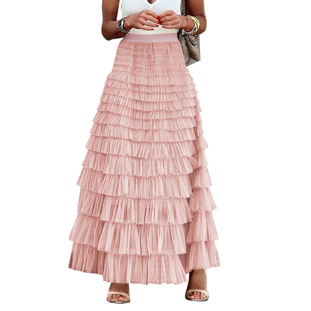 Saia maxi de tule Flygo para mulheres rosa