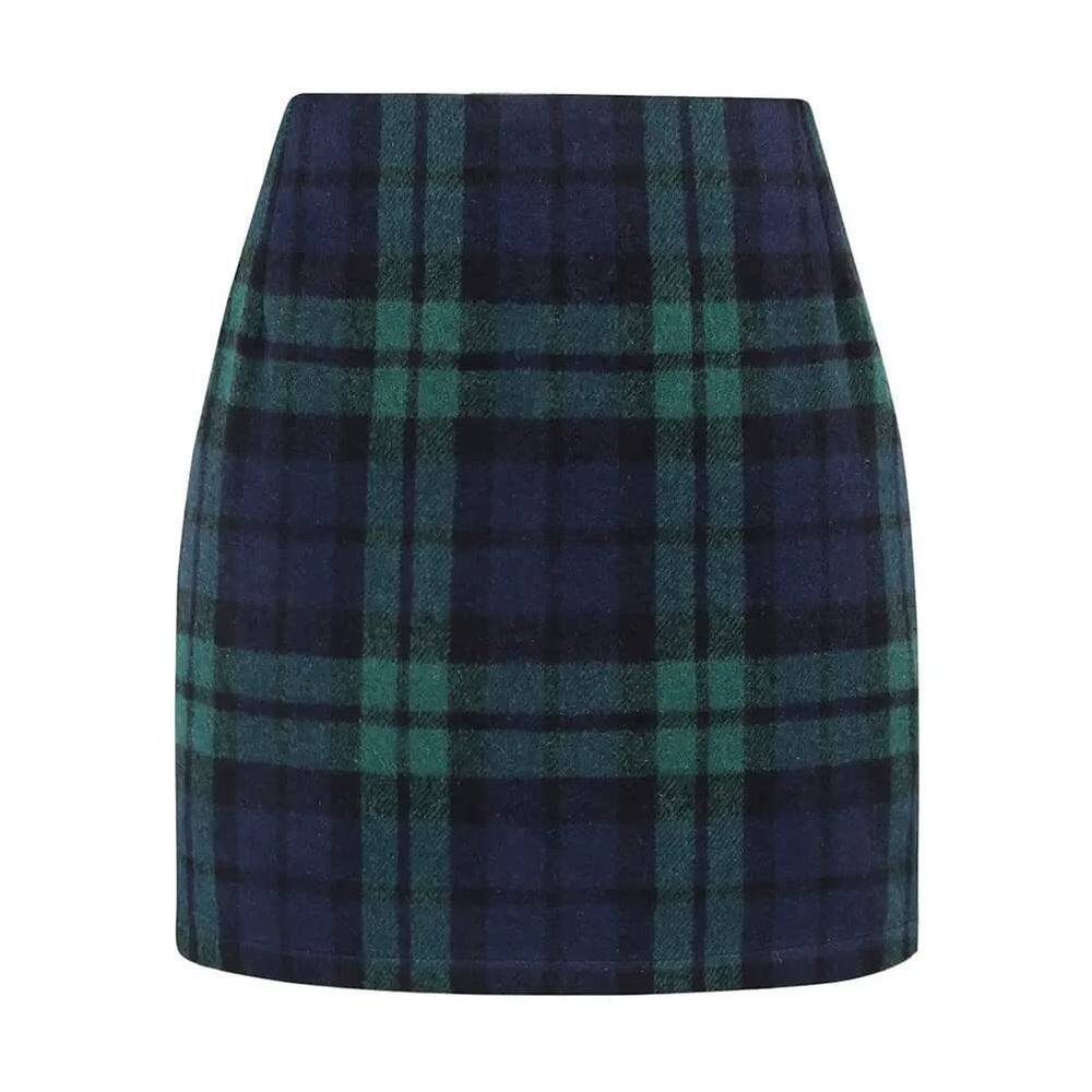 Saia feminina Kinghua xadrez de lã, mini cintura alta, verde XXL