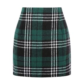 Mini saia IDEALSANXUN outono-inverno xadrez de lã verde para mulheres