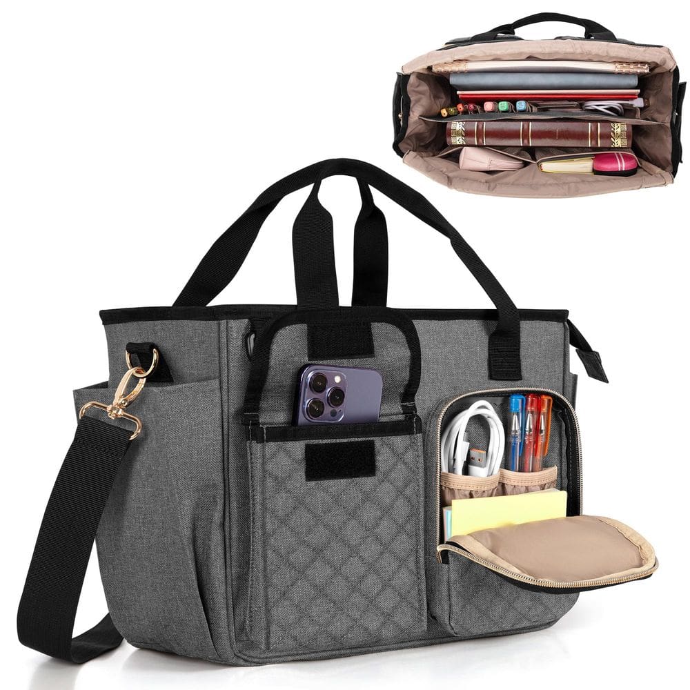 Sacola bíblica LUXJA grande com bolso para garrafa de água cinza