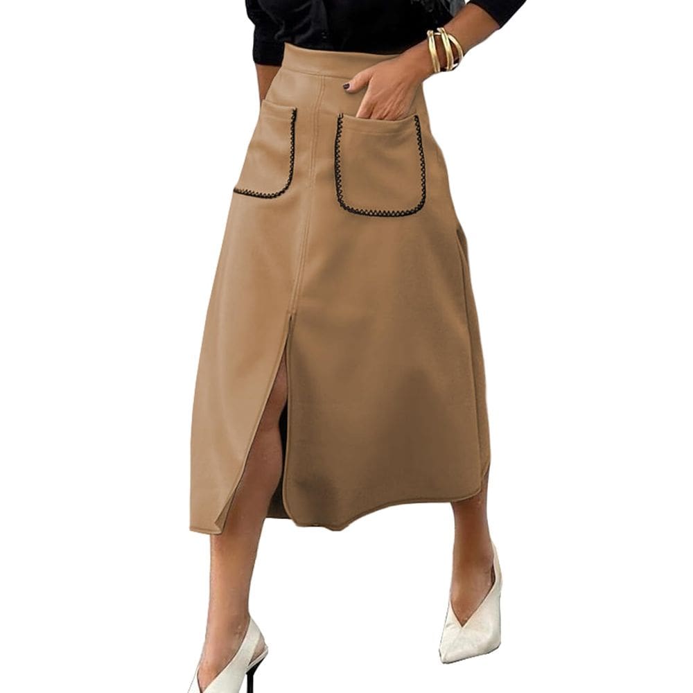 Saia midi Happy Sailed Spring Fashion Fashion Faux Suede para mulheres