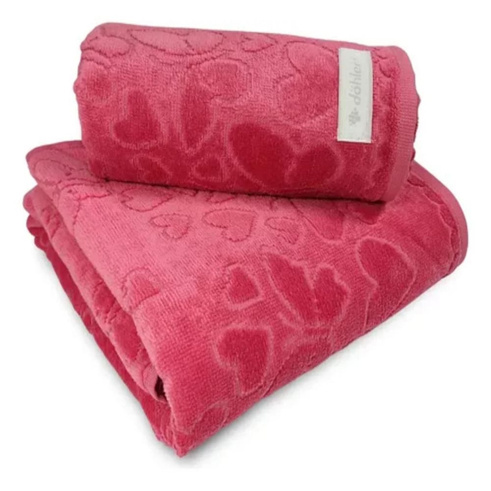 Jogo de Toalhas Banho e Rosto Aveludada Jacquard Döhler Romance Cereja