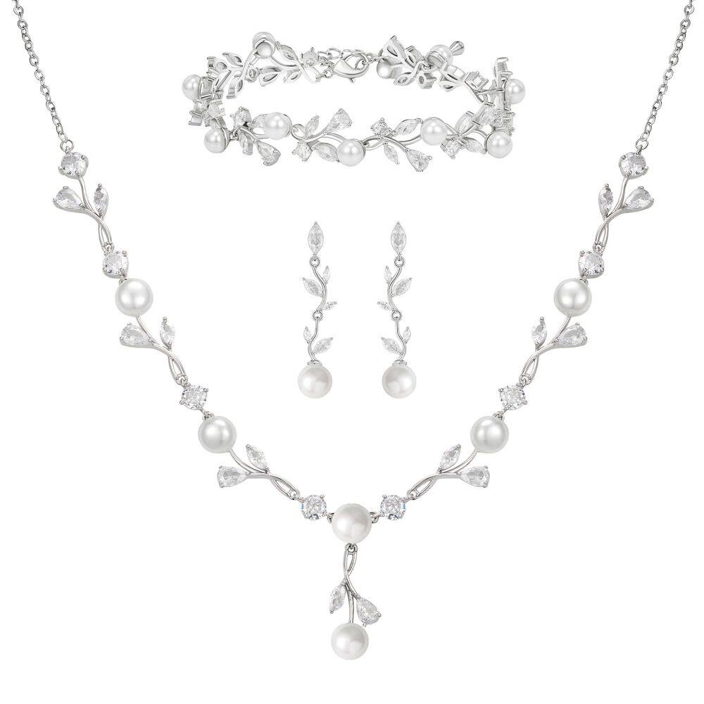Conjunto de joias SWEETV Cubic Zirconia Pearl Floral Bride Wedding
