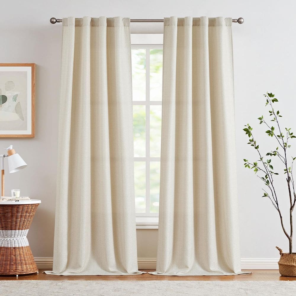 Cortinas jinchan Linen Texturizadas 275 cm Farmhouse Beige 2 painéis