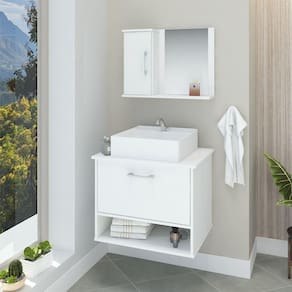 Conjunto Gabinete Banheiro Superior E Inferior 2 Portas 1 Nicho Malibu - Branco - Branco