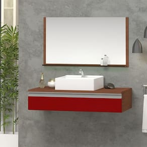 Gabinete Superior 80cm 1 Gaveta Safira Com Espelheira - Vinho - Vermelho