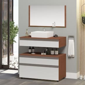 Gabinete Banheiro Superior E Inferior Com Rodízios 3 Gavetas 80cm Safira - Branco - Branco