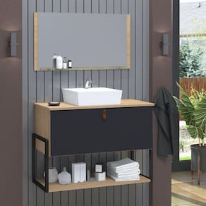 Gabinete De Banheiro Vegas 1 Prateleira 1 Porta 80cm Freijó E Cinza Titanium - Cinza