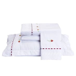 Jogo De Lençol Queen Felicita 200 Fios Algodão Bordado 4 Peças - Branco