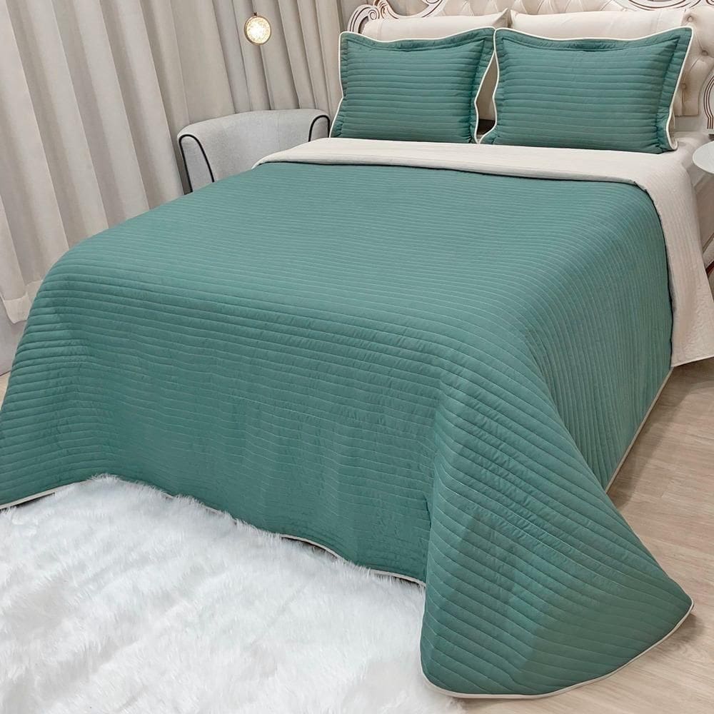 Cobre Leito King Dual Micropercal 200 Fios Dupla Face 3 Peças - Esmeralda