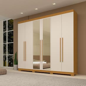 Guarda Roupa Casal Itália 6 Portas Com Espelho 100% Mdf Linhamobília Cinamomo Off White