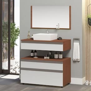 Gabinete Banheiro Superior E Inferior Com Rodízios 3 Gavetas 60cm Safira - Branco - Branco