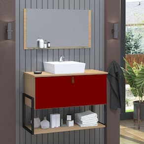Gabinete De Banheiro Vegas 1 Prateleira 1 Porta 80cm Freijó E Vinho - Vermelho