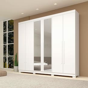 Guarda Roupa Casal Itália 6 Portas Com Espelho 100% Mdf Linhamobília Branco