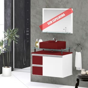 Gabinete Banheiro 2 Gavetas 1 Porta Diamante 60cm - Vinho - Com Cuba Vinho - Vermelho