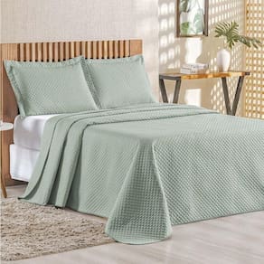 Cobre Leito Queen Bouti Mavie Geométrico 180 Fios 3 Peças - Verde Malva