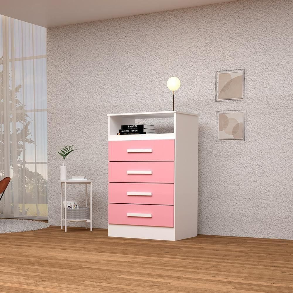 Cômoda Haiti 100% Mdf Linhamobília Branco Rosa Azul