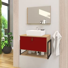 Gabinete De Banheiro Vegas 1 Prateleira 1 Porta 60cm Freijó E Vinho - Vermelho