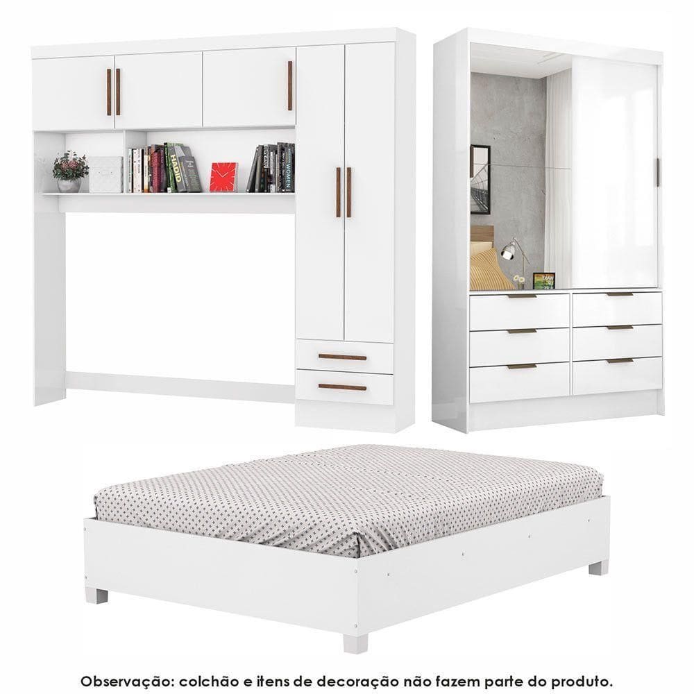 Guarda Roupa Sevilha Plus Com Cama Casal Carioca Móveis Branco
