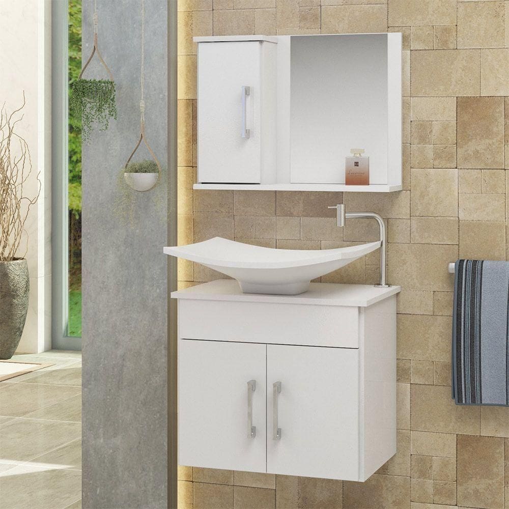 Conjunto Gabinete Banheiro 3 Portas Bali - Branco - Branco