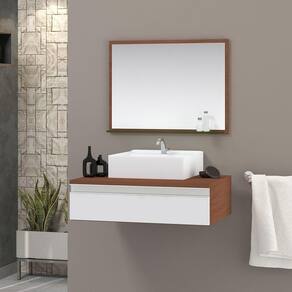 Gabinete Superior 60cm 1 Gaveta Safira Com Espelheira - Branco - Branco