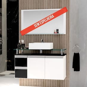 Gabinete Banheiro 2 Gavetas 2 Portas Diamante 80cm - Preto - Preto
