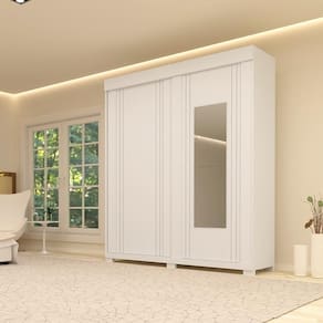 Guarda Roupa Casal Alemanha Com Espelho 2 Portas 100% Mdf Linhamobília Branco