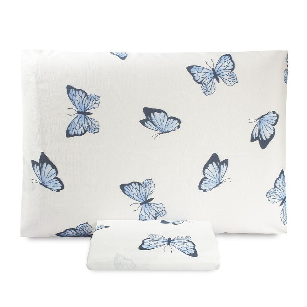 Jogo De Lençol Solteiro Essencialle 150 Fios 2 Peças - Borboletas Azuis
