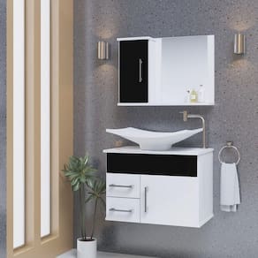 Conjunto Gabinete Inferior E Superior Banheiro 2 Gavetas 1 Porta Turin - Preto - Preto
