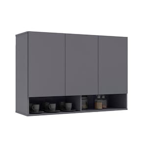 Armário De Cozinha Aéreo Milão 3 Portas 2 Nichos Ej Móveis Cinza